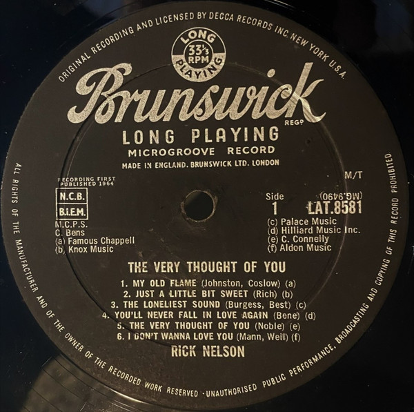 Ricky Nelson - The Very Thought Of You | Brunswick (LAT 8581) - 3 Ricky Nelson - The Very Thought Of You | Brunswick (LAT 8581) - 3