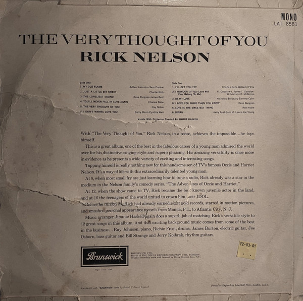 Ricky Nelson - The Very Thought Of You | Brunswick (LAT 8581) - 2 Ricky Nelson - The Very Thought Of You | Brunswick (LAT 8581) - 2