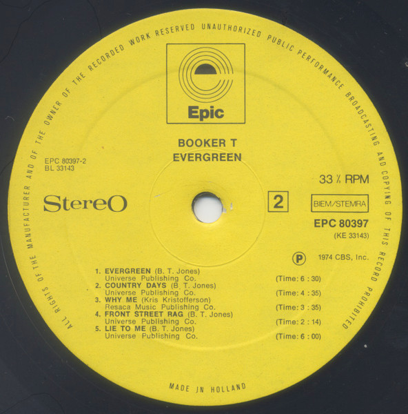 Booker T. Jones - Evergreen | Epic (EPC 80397) - 4