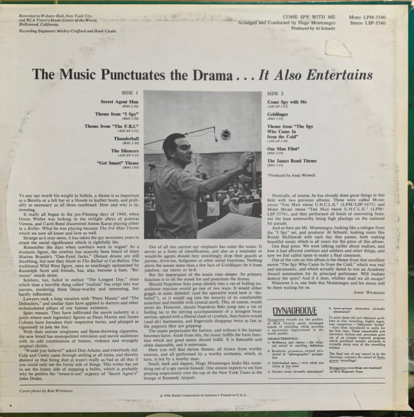 Hugo Montenegro And His Orchestra - Come Spy With Me | RCA Victor (LPM-3540) - 2 Hugo Montenegro And His Orchestra - Come Spy With Me | RCA Victor (LPM-3540) - 2