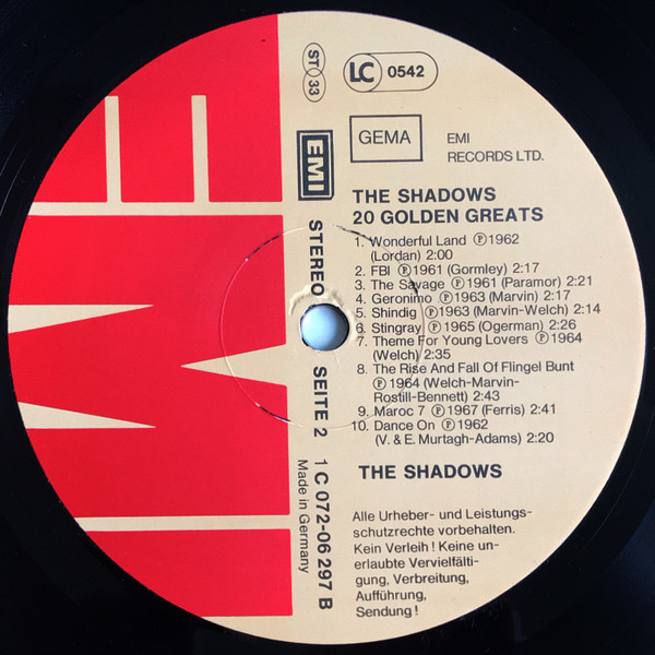 The Shadows - 20 Golden Greats | EMI (1C 072-06 297) - 4