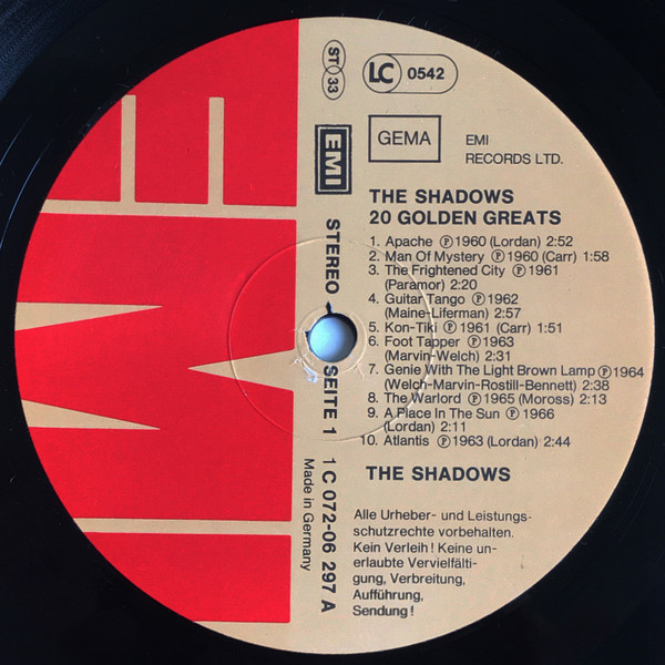 The Shadows - 20 Golden Greats | EMI (1C 072-06 297) - 3