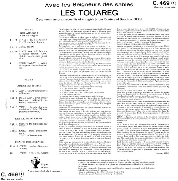 Tuareg - Avec Les Seigneurs Des Sables - Tassili, Iforas, Hoggar | Disques Alvarès (C. 469) - 2 Tuareg - Avec Les Seigneurs Des Sables - Tassili, Iforas, Hoggar | Disques Alvarès (C. 469) - 2