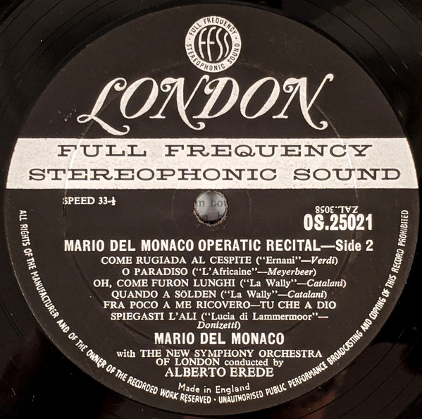 Mario Del Monaco , The New Symphony Orchestra Of London , Alberto Erede - Operatic Recital | London Records (OS.25021) - 4