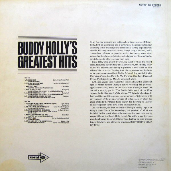 Buddy Holly - Buddy Holly's Greatest Hits | Coral (COPS 1007) - 2