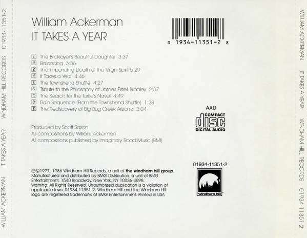William Ackerman - It Takes A Year | Windham Hill Records (01934-11351-2) - 2