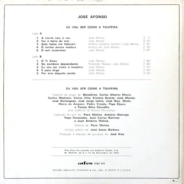 José Afonso - Eu Vou Ser Como A Toupeira | Orfeu (STAT 012) - 3 José Afonso - Eu Vou Ser Como A Toupeira | Orfeu (STAT 012) - 3