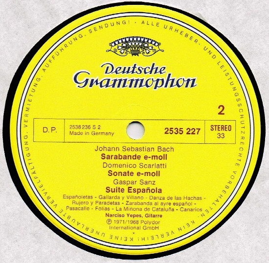 Narciso Yepes - Johann Sebastian Bach , Sylvius Leopold Weiss , Domenico Scarlatti , Gaspar Sanz - Barock Musik | Deutsche Grammophon (2535 227) - 4 Narciso Yepes - Johann Sebastian Bach , Sylvius Leopold Weiss , Domenico Scarlatti , Gaspar Sanz - Barock Musik | Deutsche Grammophon (2535 227) - 4