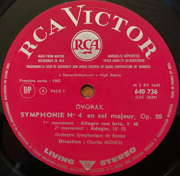 Antonín Dvořák - Boston Symphony Orchestra • Direction : Charles Munch - Symphonie N° 4 | RCA Victor (640.736) - 3