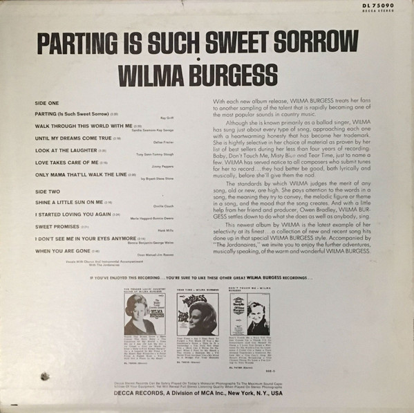 Wilma Burgess - Parting Is Such Sweet Sorrow | Decca (DL 75090) - 2