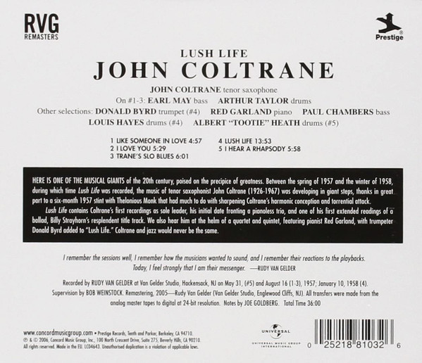 John Coltrane - Lush Life | Prestige (0025218810326) - 2