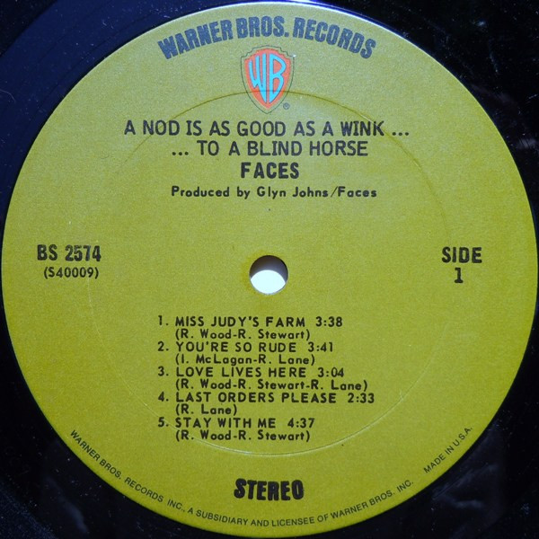 Faces - A Nod Is As Good As A Wink...To A Blind Horse | Warner Bros. Records (BS 2574) - main Faces - A Nod Is As Good As A Wink...To A Blind Horse | Warner Bros. Records (BS 2574) - main