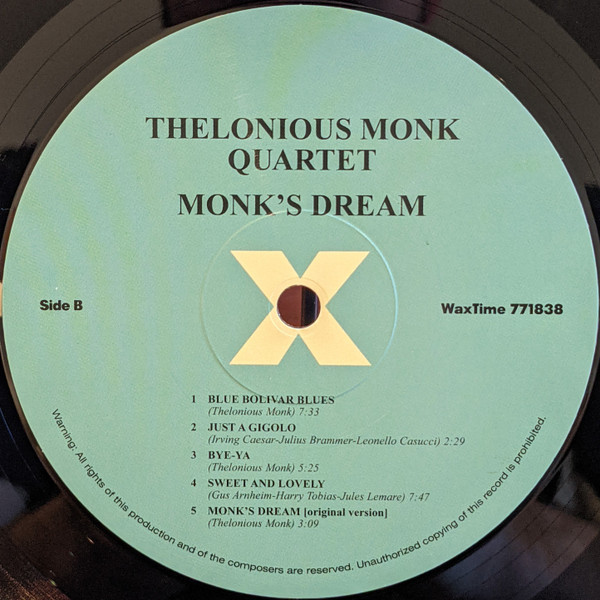 The Thelonious Monk Quartet - Monk's Dream | WaxTime (771838) - 3 The Thelonious Monk Quartet - Monk's Dream | WaxTime (771838) - 3