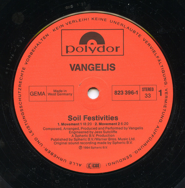 Vangelis - Soil Festivities | Polydor (823 396-1) - 3