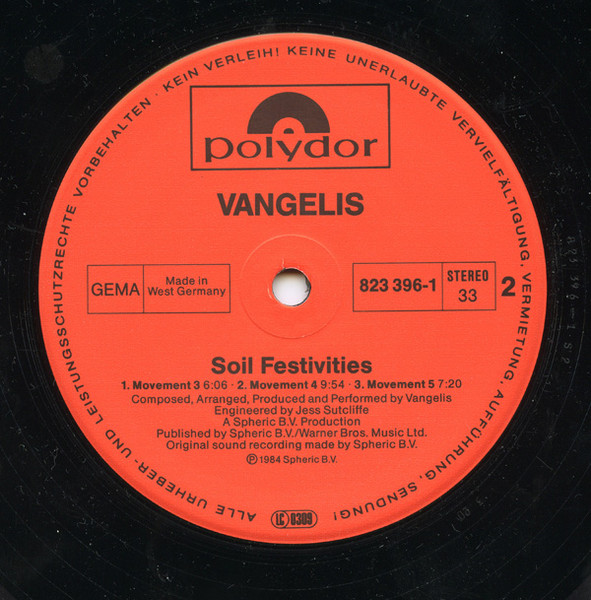 Vangelis - Soil Festivities | Polydor (823 396-1) - 4