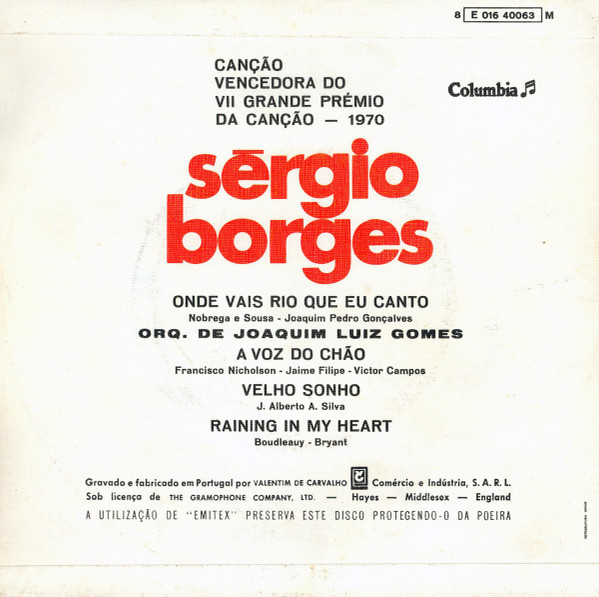 Sérgio Borges - Onde Vais Rio Que Eu Canto | Columbia (8 E 016 40063 M) - 2