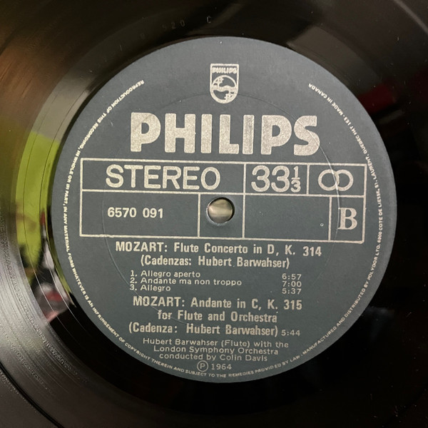 Wolfgang Amadeus Mozart , Hubert Barwahser , London Symphony Orchestra , Sir Colin Davis - The Flute Concertos | Philips (6570 091) - 4
