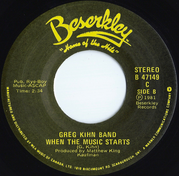 Greg Kihn Band - The Break Up Song (They Don't Write 'Em) (7") [Vinyl] | Beserkley (B 47149) - 2