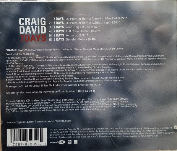 Craig David - 7 Days | Wildstar Records (CD 85232) - 2
