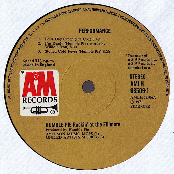 Humble Pie - Performance: Rockin' The Fillmore | A&M Records (AMLH 63506) - 4