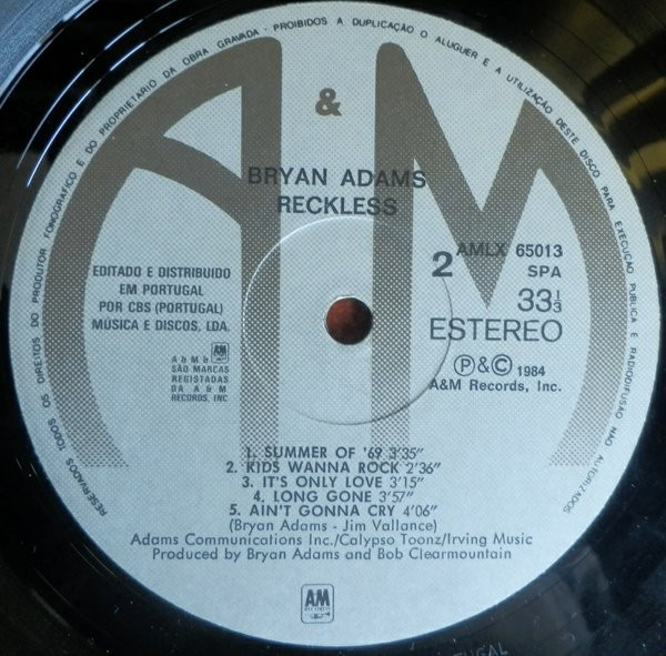 Bryan Adams - Reckless | A&M Records (AMLX 65013) - 4