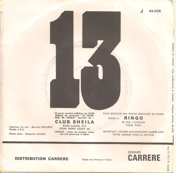 Sheila & Ringo - Les Gondoles A Venise | Disques Carrere (49.026) - 2
