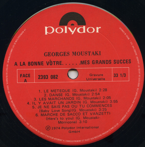 Georges Moustaki - À La Bonne Vôtre... Mes Grands Succès | Polydor (2393 082) - 3