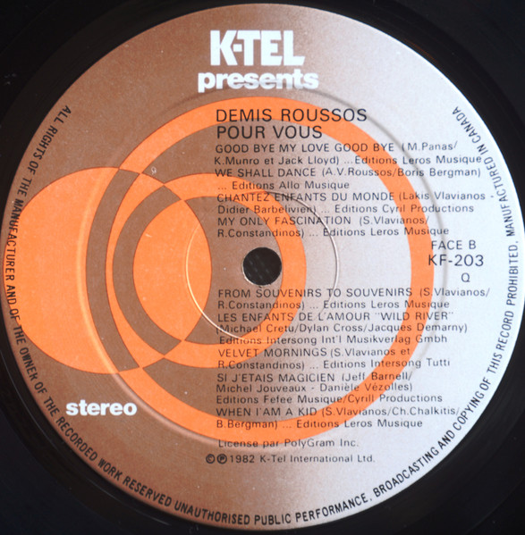Demis Roussos - Pour Vous | K-tel (KF-203) - 4 Demis Roussos - Pour Vous | K-tel (KF-203) - 4