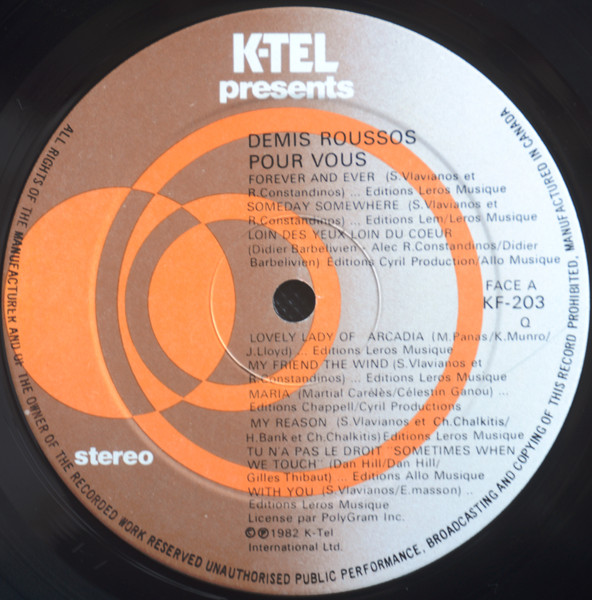 Demis Roussos - Pour Vous | K-tel (KF-203) - 3 Demis Roussos - Pour Vous | K-tel (KF-203) - 3