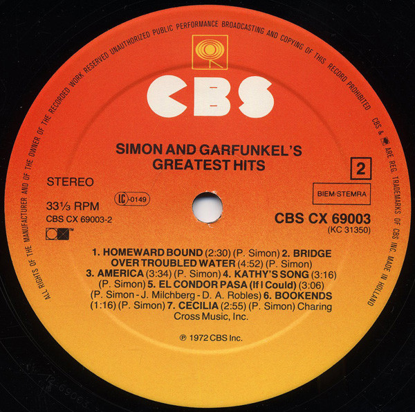 Simon & Garfunkel - Simon And Garfunkel's Greatest Hits | CBS (CX 69003) - 3
