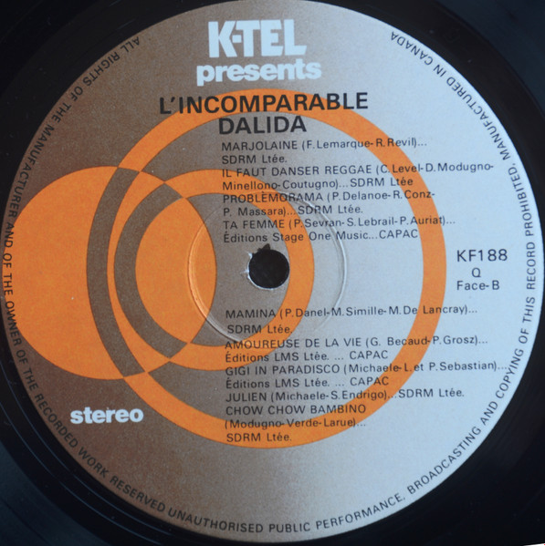 Dalida - L'Incomparable Dalida | K-Tel (KF188) - 4 Dalida - L'Incomparable Dalida | K-Tel (KF188) - 4