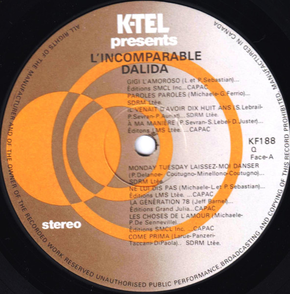 Dalida - L'Incomparable Dalida | K-Tel (KF188) - 3 Dalida - L'Incomparable Dalida | K-Tel (KF188) - 3