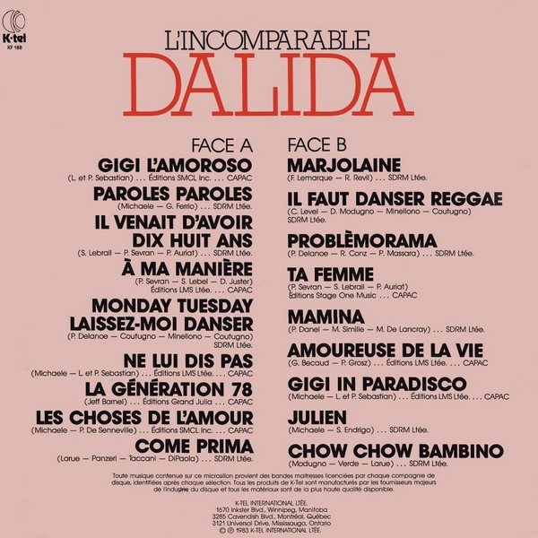 Dalida - L'Incomparable Dalida | K-Tel (KF188) - 2 Dalida - L'Incomparable Dalida | K-Tel (KF188) - 2