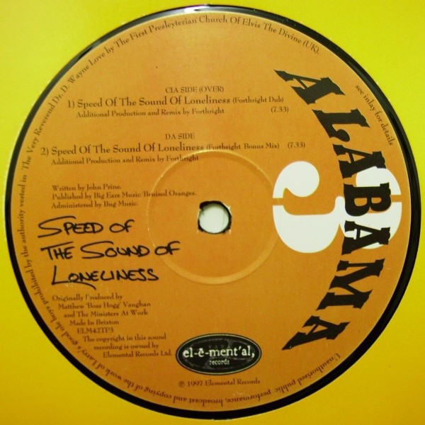 Alabama 3 - Speed Of The Sound Of Loneliness (Promo 2) | Elemental Records (ELM42TP3) - main