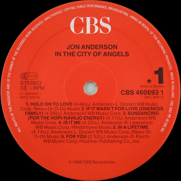 Jon Anderson - In The City Of Angels | CBS (CBS 460693 1) - 3