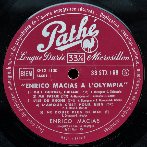 Enrico Macias - Enrico Macias A L'Olympia | Pathé (STX 169) - 4