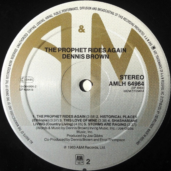 Dennis Brown - The Prophet Rides Again | A&M Records (AMLH 64964) - 4 Dennis Brown - The Prophet Rides Again | A&M Records (AMLH 64964) - 4