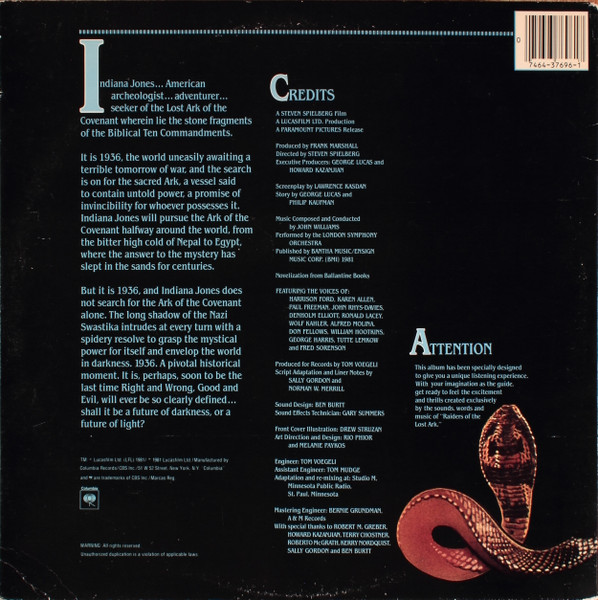 John Williams - Raiders Of The Lost Ark: The Movie On Record | Columbia (JS 37696) - 4