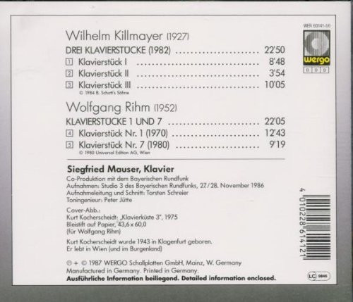 Wilhelm Killmayer · Wolfgang Rihm - Siegfried Mauser - Drei Klavierstücke · Klavierstücke 1 Und 7 | WERGO (WER 60141-50) - 2 Wilhelm Killmayer · Wolfgang Rihm - Siegfried Mauser - Drei Klavierstücke · Klavierstücke 1 Und 7 | WERGO (WER 60141-50) - 2