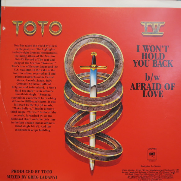 Toto - I Won't Hold You Back | Columbia (38 03597) - 2
