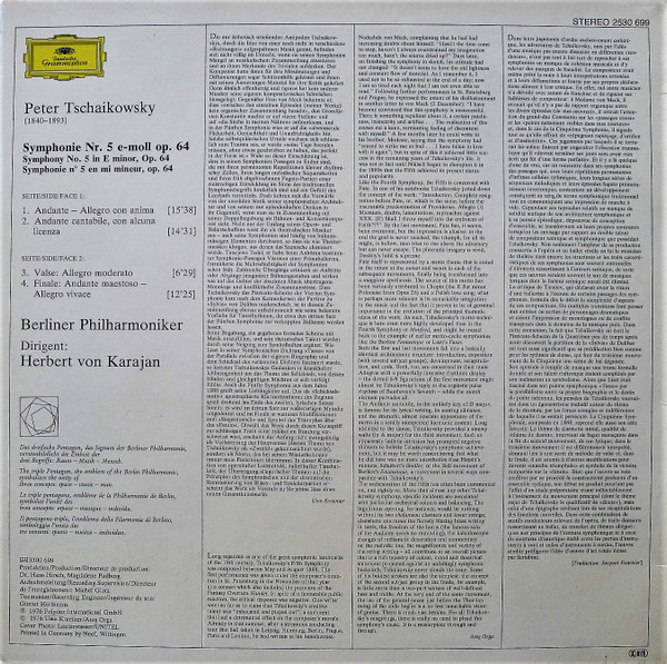 Pyotr Ilyich Tchaikovsky - Berliner Philharmoniker ▪ Herbert von Karajan - Symphonie Nr. 5 | Deutsche Grammophon (2530 699) - 2