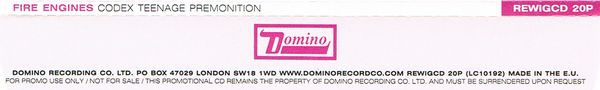 Fire Engines - Codex Teenage Premonition | Domino (REWIGCD 20P) - 2