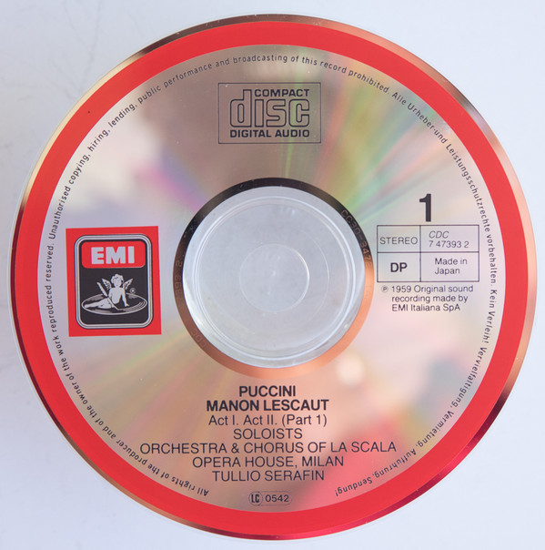 Giacomo Puccini , Maria Callas , Giuseppe Di Stefano , Giulio Fioravanti , Tullio Serafin , Coro Del Teatro Alla Scala , Orchestra Del Teatro Alla Scala - Manon Lescaut | EMI (CDS 7 47393 8) - 2