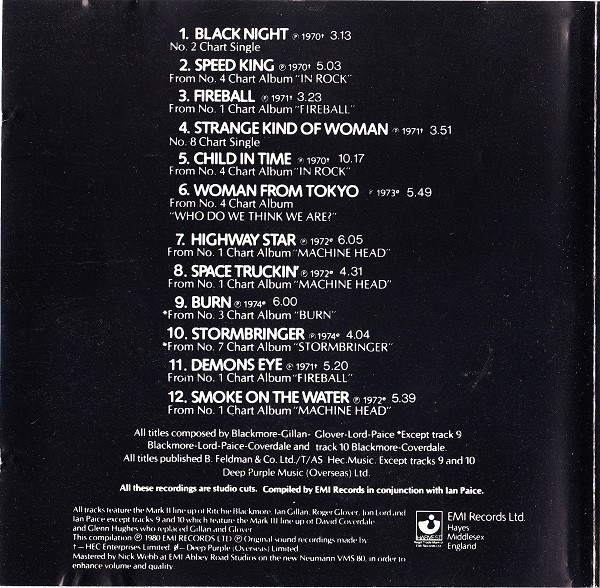 Deep Purple - Deepest Purple: The Very Best Of Deep Purple | Harvest (CDP 7 46032 2) - 4