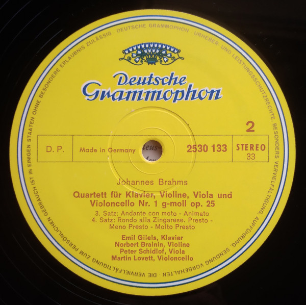 Johannes Brahms - Emil Gilels , Amadeus-Quartett - Klavierquartett G-moll Op. 25 = Piano Quartet in G Minor, Op. 25 | Deutsche Grammophon (2530 133) - 4