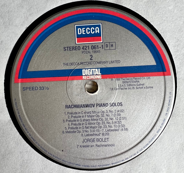 Sergei Vasilyevich Rachmaninoff , Jorge Bolet - Chopin Variations, 5 Preludes, Melodie, Liebesleid & Liebesfreud | Decca (421 061-1 DH) - 4
