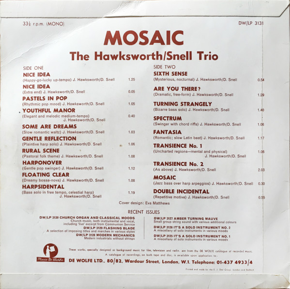 The Hawksworth/Snell Trio - Mosaic | Music De Wolfe (DW/LP 3131) - 2 The Hawksworth/Snell Trio - Mosaic | Music De Wolfe (DW/LP 3131) - 2