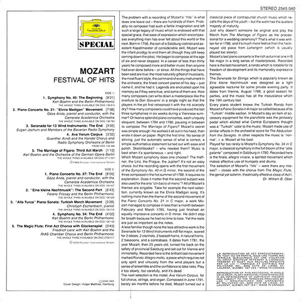 Wolfgang Amadeus Mozart - Festival Of Hits | Deutsche Grammophon (2545 040) - 2 Wolfgang Amadeus Mozart - Festival Of Hits | Deutsche Grammophon (2545 040) - 2