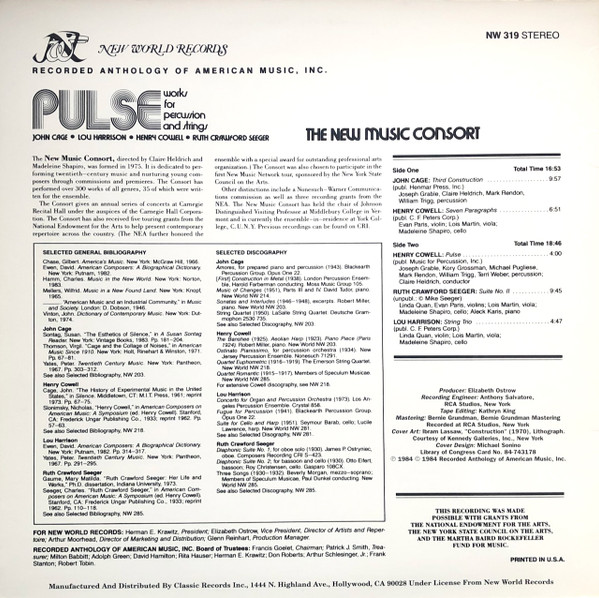 The New Music Consort Pulse: Works By John Cage • Lou Harrison • Henry Cowell • Ruth Crawford Seeger - Pulse (Works For Percussion And Strings) | Classic Records (NW 319) - 2 The New Music Consort Pulse: Works By John Cage • Lou Harrison • Henry Cowell • Ruth Crawford Seeger - Pulse (Works For Percussion And Strings) | Classic Records (NW 319) - 2