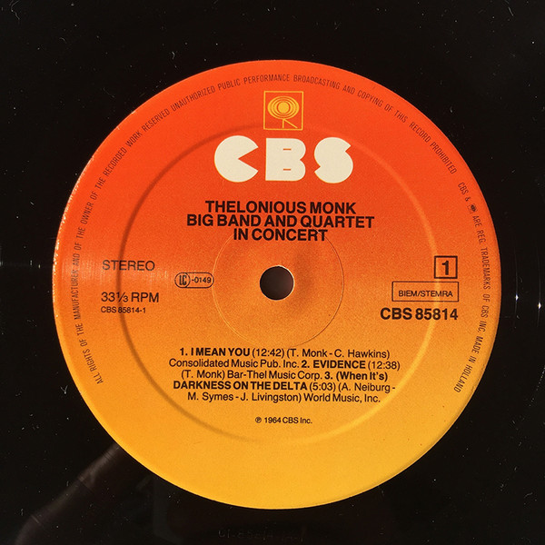 Thelonious Monk - Big Band And Quartet In Concert | CBS (CBS 85814) - 3 Thelonious Monk - Big Band And Quartet In Concert | CBS (CBS 85814) - 3